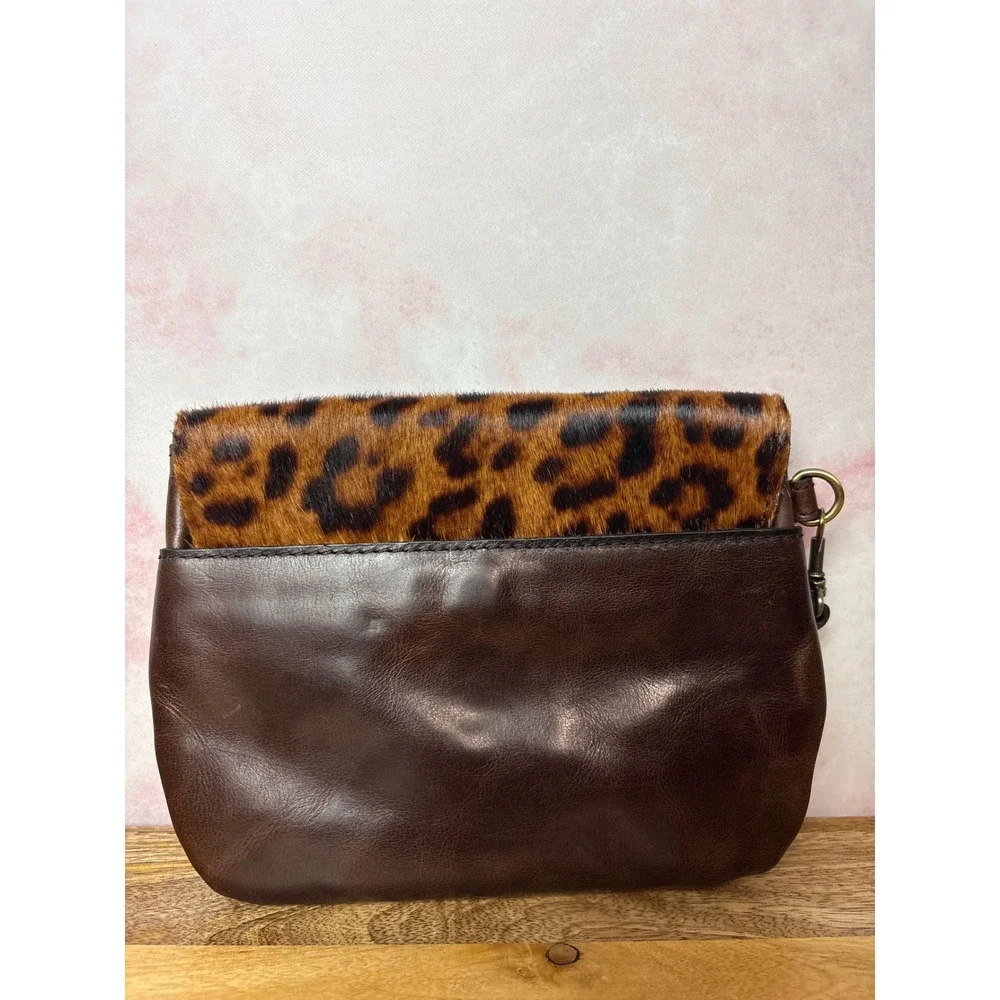 Patricia Nash Leopard Print Calf Hair Wristlet Snap Closure